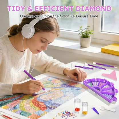 NOOEPC 14 PCS Diamond Art Kits Diamond Painting Tools 6 Squares Diamond Art Trays Painting Accessories Diamond Art Pens and Tools for Kids Adults