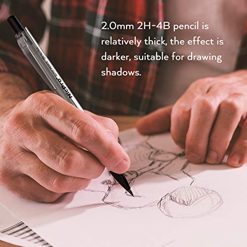Nicpro 6PCS Art Mechanical Pencil Set, 4PCS Drafting Pencils 0.3 & 0.5 & 0.7 & 0.9 mm & 2PCS 2mm Lead Holder (4B 2B HB 2H) For Writing, Sketching Drawing With 12 Tube Lead Refills Erasers Case - style: 0.3 0.5 0.7 0.9 2.0