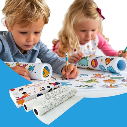 Animal Coloring Paper Roll for Kids, 2 Pack 116"x11.6" Giant Drawing Paper Roll with Lions Elephants & Safari Animals, Reusable Art Paper for Toddlers Ages 3-8, Birthday Gift & Party Tablecloth - color: C2