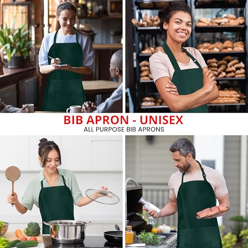 Utopia Kitchen 10 Pack Bib Apron Adjustable with 2 Pockets, Water and Oil Resistant, Cooking Kitchen Chef Apron for Women Men - color: Green