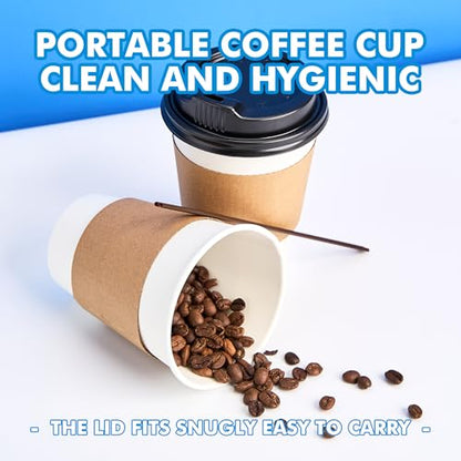 RACETOP 12 oz 100 Pack Disposable Paper Coffee Cups with Lids, Sleeves and Stirrers, Hot Cups, Paper Cups with Lids, Sleeves and Stirrers, Ideal for Home/Office - size: 12 oz