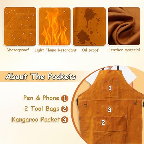 Urby Big and Tall Plus Size Work Apron: Flame Resistant Leather Welding Apron, Wood and Workshop Canvas. Butcher Rubber. - style: Plus Size: Leather