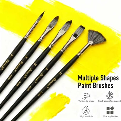 Professional Paint Brushes Set of 25 for Acrylic Painting - Oil & Watercolor Brush Kit with 9 Shapes, Canvas Roll, Synthetic Bristles, Ergonomic Handles（Matte Black） - color: Black Matte