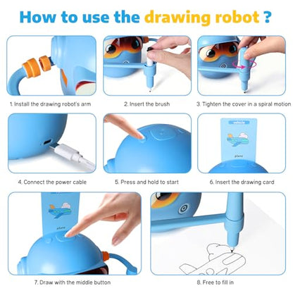 Drawing Robot for Kids,Doodle Bot Machine with 100 Cards,Montessori Painting Learning Toys,Self Voice Interactive Educational Drawing Robots Valentines Day Gifts for Boys Girls 3 4 5 6 7 8 9