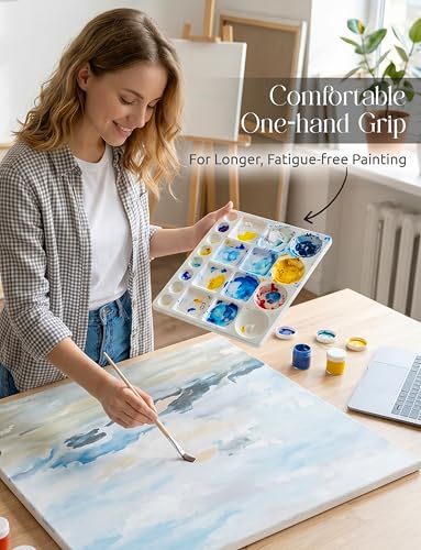 DUGATO 20-Well Plastic Paint Palette, 2-Pack Mixing Tray, 10 x 13 in | Lightweight Plastic Tray, Easy to Clean, Works with Acrylic, Oil, Watercolor & Gouache - color: Rectangular - 20 Wells