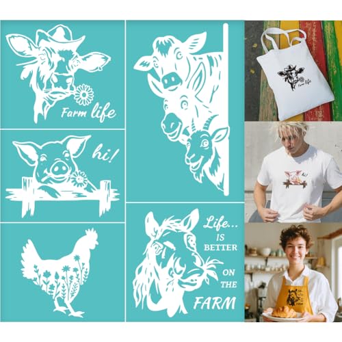 2 Sheets Farm Animals Silkscreen Stencil, Humorous Pig Cow Chicken Sheep Reusable Stencils Templates Self-Adhesive Silk Screen Printing for Wall Border Wood Fabric Home Craft Decor - style: Farm Animals