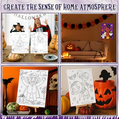 Sherr 96 Pcs 12 Sets Pre Drawn Canvas Kit for Painting Craft Sip and Paint Kit for Adults Pre Printed Canvas Painting Favor for DIY Birthday Gifts Adult's Date Party, 8 x 10 Inches(Halloween) - style: Halloween