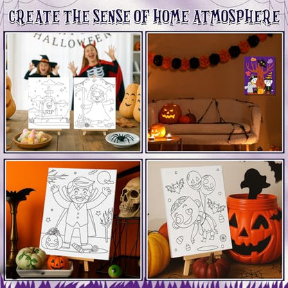 Sherr 96 Pcs 12 Sets Pre Drawn Canvas Kit for Painting Craft Sip and Paint Kit for Adults Pre Printed Canvas Painting Favor for DIY Birthday Gifts Adult's Date Party, 8 x 10 Inches(Halloween) - style: Halloween
