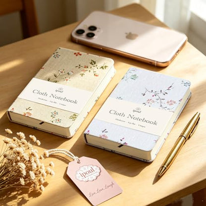 Pocket Journal, Floral Linen Notebook, Similar Embroidered, A6 Notebook, 4x6 Journal, Lay Flat, Hardcover, Lined & Unlined Sketchbook, White - color: A6-Floral White