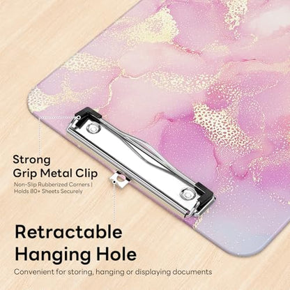 Plastic Cute Clipboard Low-Profile Metal Clip, A4 Letter Size 9 x 12.5 in, 8.5 x 11 Paper Clip Board for Teachers, Nurses, Classroom,Pink Gold Marble - color: Pink Gold Marble