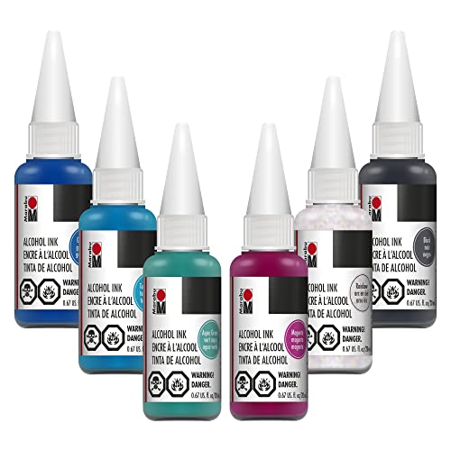 Marabu Alcohol Ink for Epoxy Resin - 6 Classic Colors Alcohol Ink Set - Vibrant and Versatile Alcohol Inks for Resin Art, Tumblers, Alcohol Paint Paper, Resin Dye - 20ml Inks