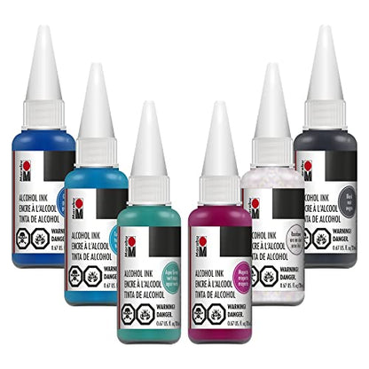 Marabu Alcohol Ink for Epoxy Resin - 6 Classic Colors Alcohol Ink Set - Vibrant and Versatile Alcohol Inks for Resin Art, Tumblers, Alcohol Paint Paper, Resin Dye - 20ml Inks