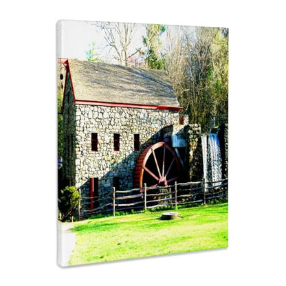 3dRose Old Fashioned Grist Mill Waterfall Sudbury Massachusetts Museum Grade Canvas Wrap 8x10 - size: 8"L x 10"W