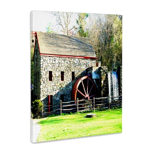 3dRose Old Fashioned Grist Mill Waterfall Sudbury Massachusetts Museum Grade Canvas Wrap 8x10 - size: 8"L x 10"W