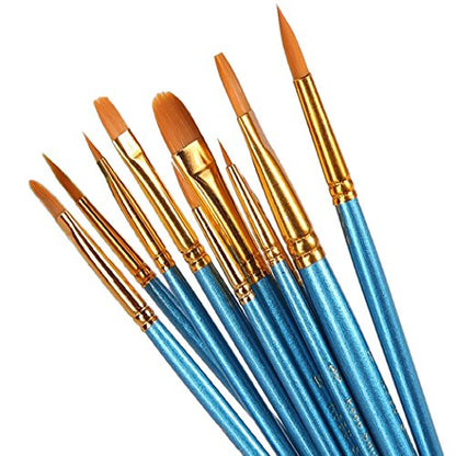 1 Set of 10 Pieces Synthetic Hair Paint Brushes, Blue, for Acrylic, Oil and Watercolor Painting - size: 1 Set