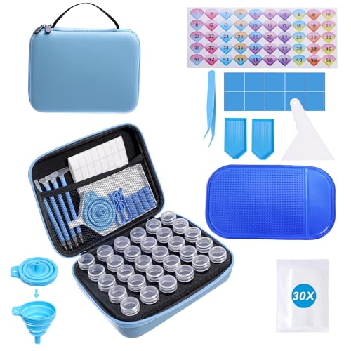 LYMUSUMI Diamond Art Storage 30 SlotsContainers for Adults Portable Bead Storage Boxes for Diamond Painting Accessories and Tools Blue - color: Macaron blue