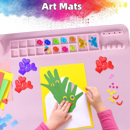 Silicone Painting Mat, 20"X16" Craft Mat,Large Art Mat with Built in Cup and Paintbrush Holder, Nonslip Clay Mats, Color Dividers Silicone Mats for Painting, Table, Resin and DIY Pink - color: Pink