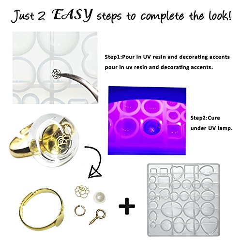 FUNSHOWCASE Cabochon Gem Jewelry Silicone Mold Oval Teardrop Square Heart Round Shapes, for Polymer Clay, Crafting, Resin Epoxy, Pendant Earrings Making, Large