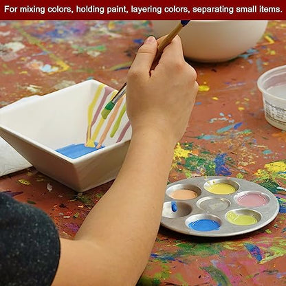 HARFINGTON 2pcs Aluminum Round Paint Mixing Pallet, 10 Wells, Silver, 6.7" x 3.35" - Paint Palette Tray for Acrylic, Oil, Watercolor, Gouache