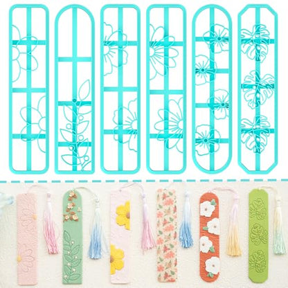 TAINSKY Bookmarks Polymer Clay Cutters, Floral Bookmark Creator for Polymer Clay Jewelry, 6 Pcs Reading Clay Cutters for Making Earrings Jewerly, Clay Earring Cutters, Polymer Clay Earrings Tools