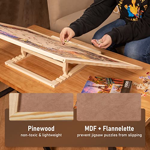 Becko US Puzzle Board with 4 Angle Adjustable Bracket/Stand, Wooden Puzzle Table with Premium Smooth Flannel Surface, Lightweight & Portable, Used Horizontally/Vertically for 1500 Piece Jigsaw Puzzles - size: 1500 Piece