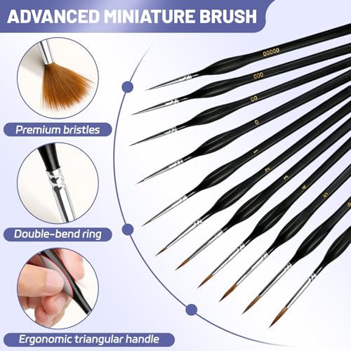 11Pcs Detailing Paint Brushes Set with Triangular Handles - Fine Tip Micro Brushes for Miniature Painting, Warhammer 40k, Acrylic Oil Watercolor Art, Figurine, Model, Paint by Numbers Kit
