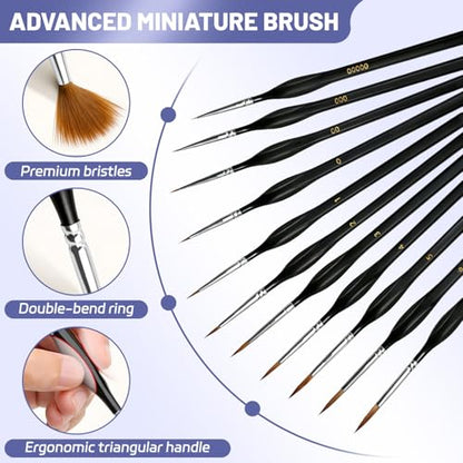 11Pcs Detailing Paint Brushes Set with Triangular Handles - Fine Tip Micro Brushes for Miniature Painting, Warhammer 40k, Acrylic Oil Watercolor Art, Figurine, Model, Paint by Numbers Kit