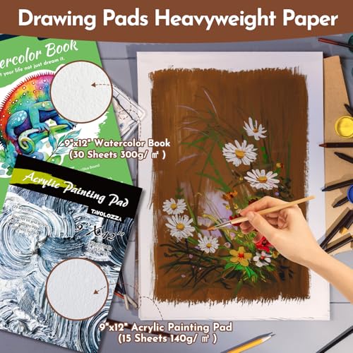 conda 96 Piece Premium Wooden Art Set with 2 Drawing Pads - Painting & Drawing Supplies Kit with Watercolor, Acrylic Paints, Brushes & More Art Supplies for Artists Adults Teens Girls