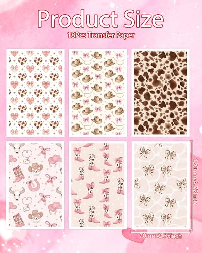 Puocaon Cowgirl Polymer Clay Transfer Sheets - 18 Pcs Boho Western Transfer Paper for Polymer Clay Earrings Jewelry Pink Bow Boots Design