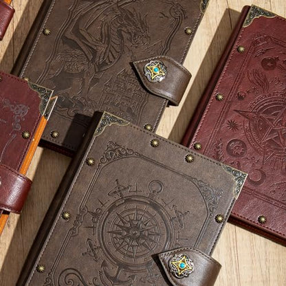DUROTAN Compass Journal Notebook,Unique A5 Binder 400 Page | For Travel Diary Writing Journal Notebook for Men Women Dnd Gift with Blank Pages - color: 9-GrayBrown-Compass