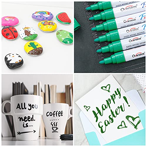 Lesun Green Paint Pens Markers - 12 Pack Waterproof Oil-Based Paint Pen Set Quick Dry and Permanent Markers for Metal, Rock Painting, Stone, Ceramic, Wood, Fabric, Plastic, Canvas, Glass, Mugs, Tires - color: Green