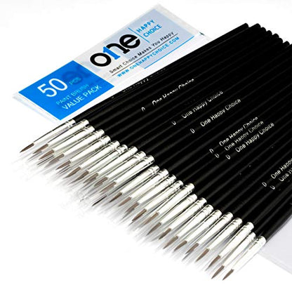 50 Pcs Pack of Synthetic Fine Detail Paint Brushes Set for Miniature, Scale Model, Art Painting in Acrylic, Oil, Watercolor - Pointed Round (Size #0 Medium) - size: Size #0 (Medium)