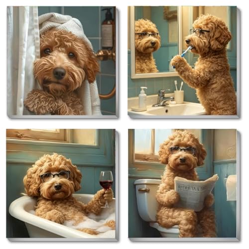 Fotasmua 4 Pack Dog Paint by Numbers Kit for Adults with Frame, Funny Bathroom Dog Paint by Number for Beginners, Easy Acrylic Adult Paint by Number Kits for Home Wall Decor 8x8 Inch - color: BKH2493-BKH2494-BKH2495-BKH2496-US