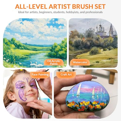 Bougimal 26pcs Paint Brush Set, Professional Acrylic Paint Brushes with Flat, Filbert, Fan, Dagger, Cat Tongue, Round, Palette Knife, Artist Paint Brushes for Acrylic Painting, Oil, Watercolor (Black) - color: Black