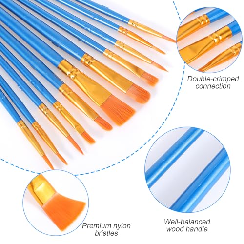 Acrylic Paint Brushes Set, 30 Pcs (3×10 Pack) Nylon Hair Artist Paint Brushes for Acrylic, Watercolor & Oil, Fine Detailing for Canvas, Rock & Nail Art (Blue) - color: Blue