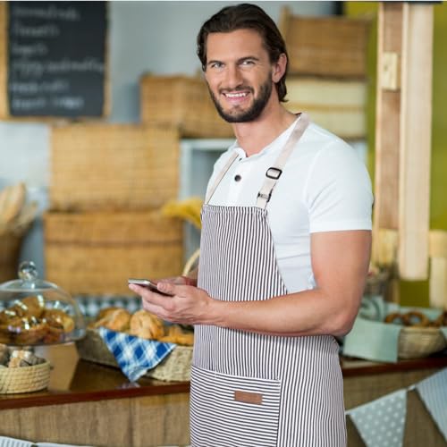 Handepo 4 Pcs Kitchen Aprons with Pockets Adjustable Waterproof Cotton Aprons Striped Apron for Women Men Chef Gift for Dad - color: Gray