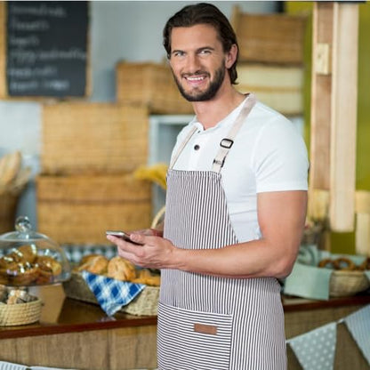 Handepo 4 Pcs Kitchen Aprons with Pockets Adjustable Waterproof Cotton Aprons Striped Apron for Women Men Chef Gift for Dad - color: Gray