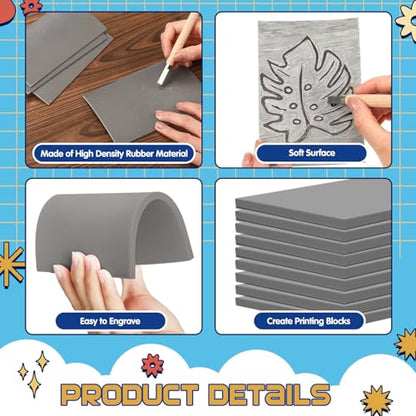 MotiMind 24 Pcs Gray Linoleum Block Rubber Stamp Carving Blocks Soft Linocut Blocks for Printmaking DIY Art Craft Projects and Scrapbooking (6 x 8 x 0.12 Inch)