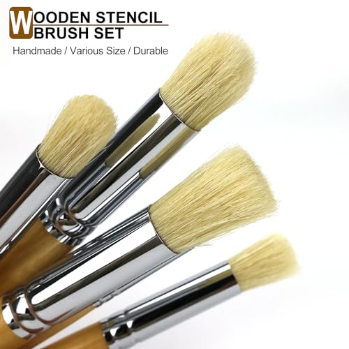 GACDR Wooden Stencil Brush Set, 6 Pieces Natural Hog Bristle Dome Stencil Brushes for Painting On Wood Wall, Stencil Projects, Card Making, DIY, Crafts and Acrylic Oil Watercolor Painting…