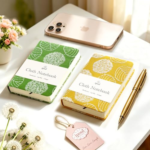 A6 Notebook, Pocket Journal, Embroidered Journal for Girl, Small Fabric Notebook, Lay Flat Hardcover Journal, 4x6 Lined Notebook & Sketchbook, Cute Diary, Writing Journal for Women, Yellow - color: A6-Leaf Yellow