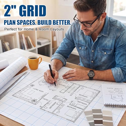 Jetec 1 Roll Large Grid Graph Paper Roll 2'' Grid 16.5 Inch x 98ft Giant Chart Poster Paper for Classroom Group Projects Building Plan Drafting Supplies Kids Students School Gifts - color: 2'' Grid, size: 16.5 Inch X 98ft