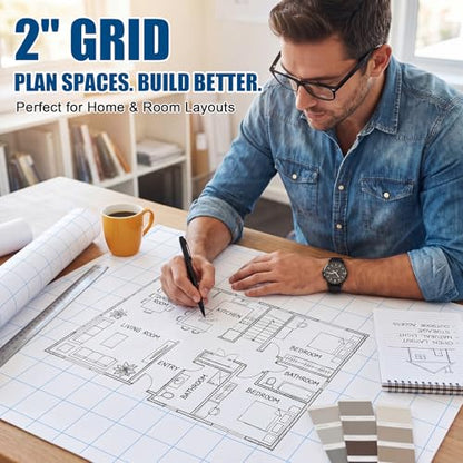 Jetec 1 Roll Large Grid Graph Paper Roll 2'' Grid 16.5 Inch x 98ft Giant Chart Poster Paper for Classroom Group Projects Building Plan Drafting Supplies Kids Students School Gifts - color: 2'' Grid, size: 16.5 Inch X 98ft