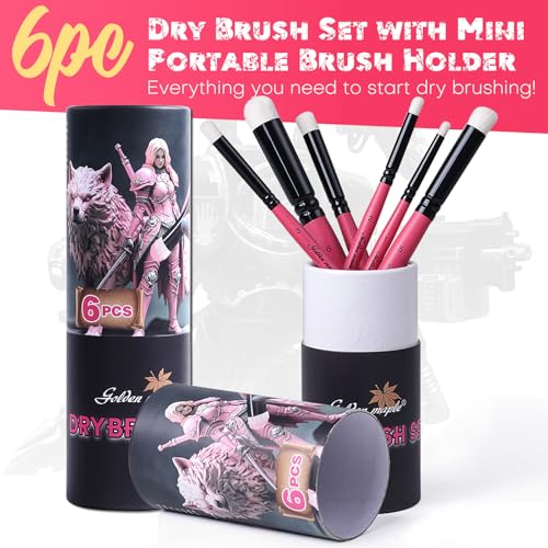 Golden Maple Dry Brush Miniature Painting Drybrush Set - 6PC Professional Modellers Miniature Paint Brushes for Miniatures, Model, Enamel & Fantasy Figurines Painting, Red - color: Red