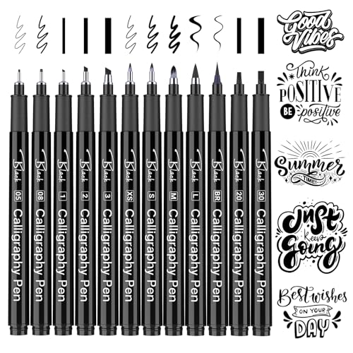 APOGO Calligraphy Pen Set for Beginners, 12 Size Calligraphys Pens for Writing, Hand Lettering Pens for Adults, Brush Pens for Art Drawing, Sketching, Scrapbooking, Journaling, Signing