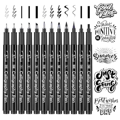 APOGO Calligraphy Pen Set for Beginners, 12 Size Calligraphys Pens for Writing, Hand Lettering Pens for Adults, Brush Pens for Art Drawing, Sketching, Scrapbooking, Journaling, Signing
