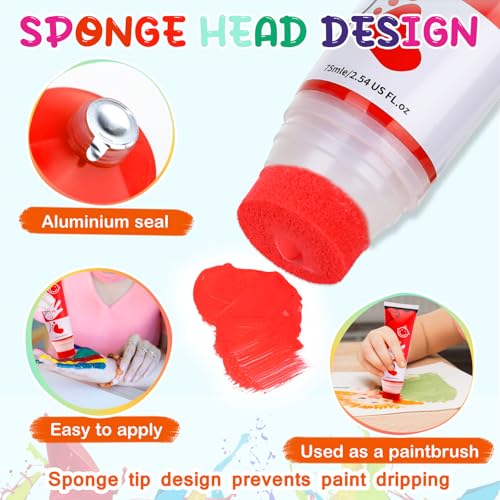 Washable Finger Paint for Toddlers with Sponge Head, Safe Non-Toxic 8 Colors Large Capacity (2.54fl Oz), Baby Safe Paint Art Supplies Preschool Learning, Easter Gift for Kid Ages 1+ - style: 2.54 Fl Oz (Pack of 8) with Sponge Head
