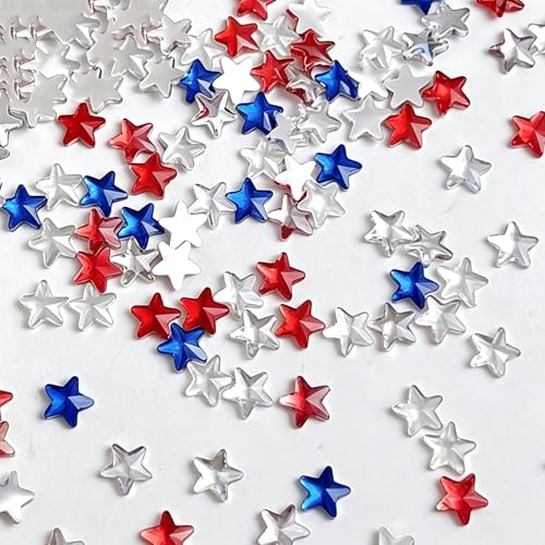 300Pcs Red White Blue Star Nail Rhinestones 4th of July Nail Charms and Gems Flat Back Independence Day Patriotic Star Nail Art Charms Shiny Stars Nail Nail Jewelry for Women Holiday Nail Supplies - color: blue