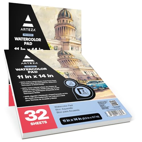 ARTEZA Watercolor Paper, Pack of 2, 32 Sheets Each, 11x14 Inches Watercolor Sketchbook, 140lb/300gsm, Cold Press, Acid Free Art Paper