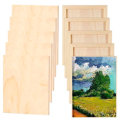 10 Pcs 9 x 12 Inch Wood Panel Canvas Bulk, Unfinished Wood Canvas Panels, Wood Cradle Boards for Painting, Pouring Art, Crafts