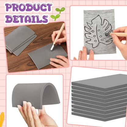 MotiMind 6 Pcs 6 x 8 Inch Linoleum Block Rubber Stamp Carving Blocks Soft Linocut Blocks Soft Linocut Plates for Printmaking DIY Art Craft Projects and Scrap Booking, Gray